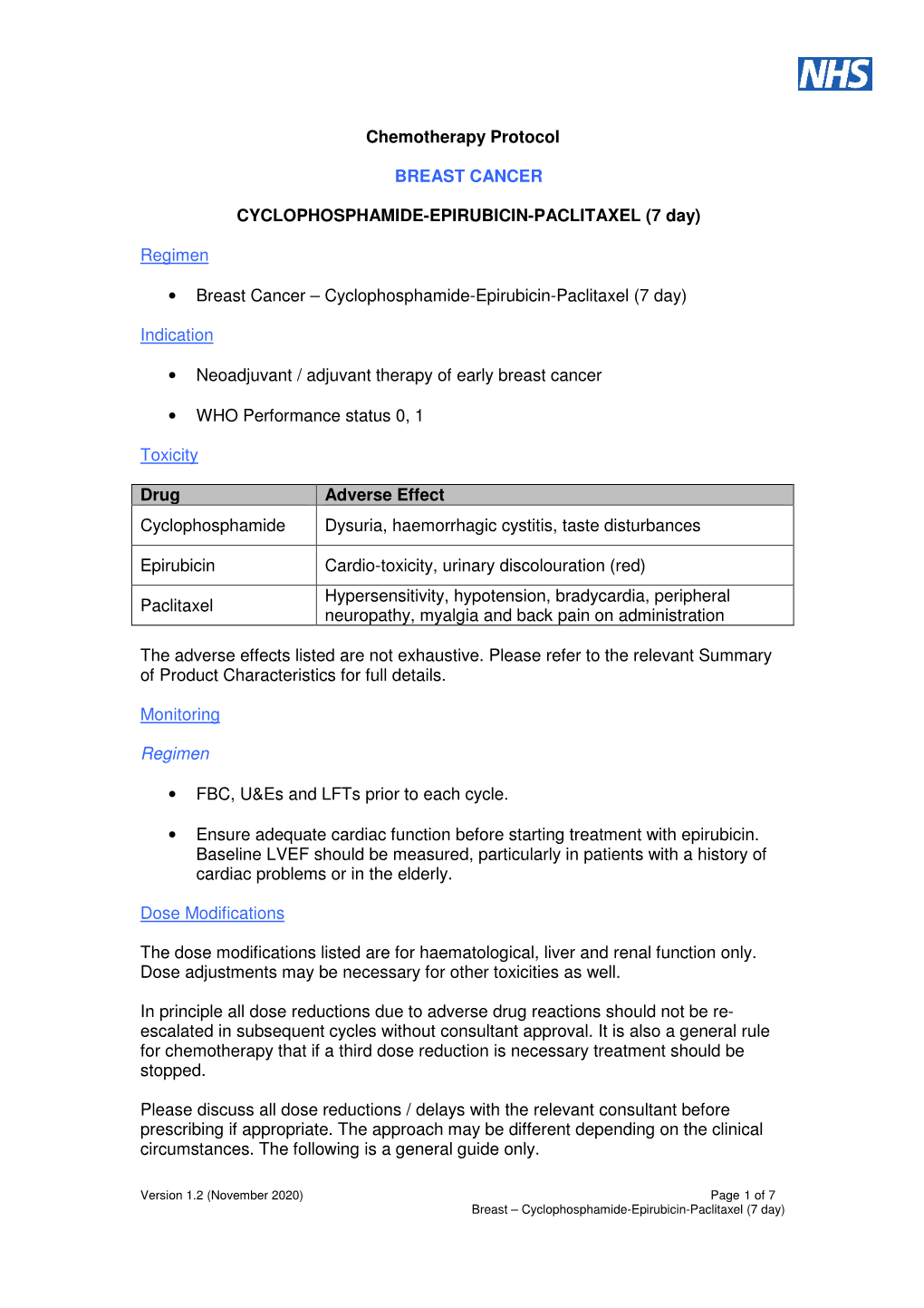 Chemotherapy Protocol