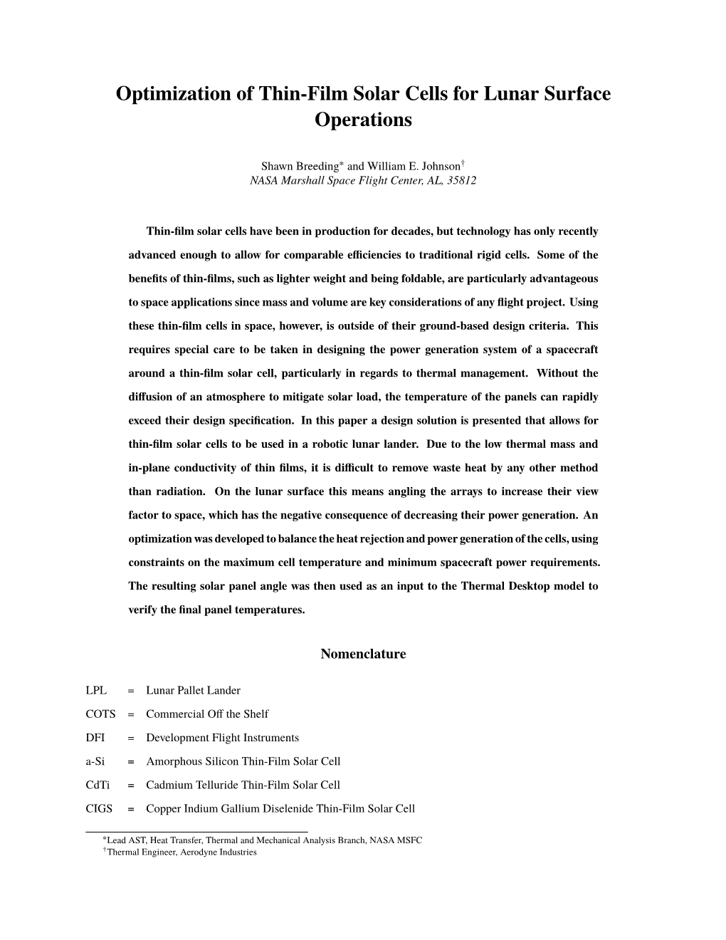 Optimization of Thin-Film Solar Cells for Lunar Surface Operations