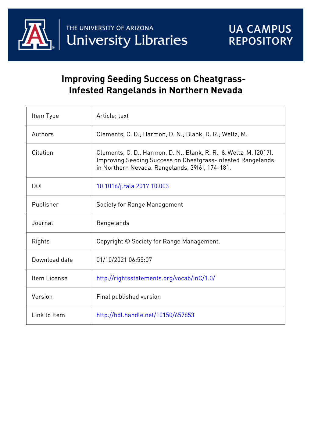 Improving Seeding Success on Cheatgrass-Infested Rangelands in Northern Nevada