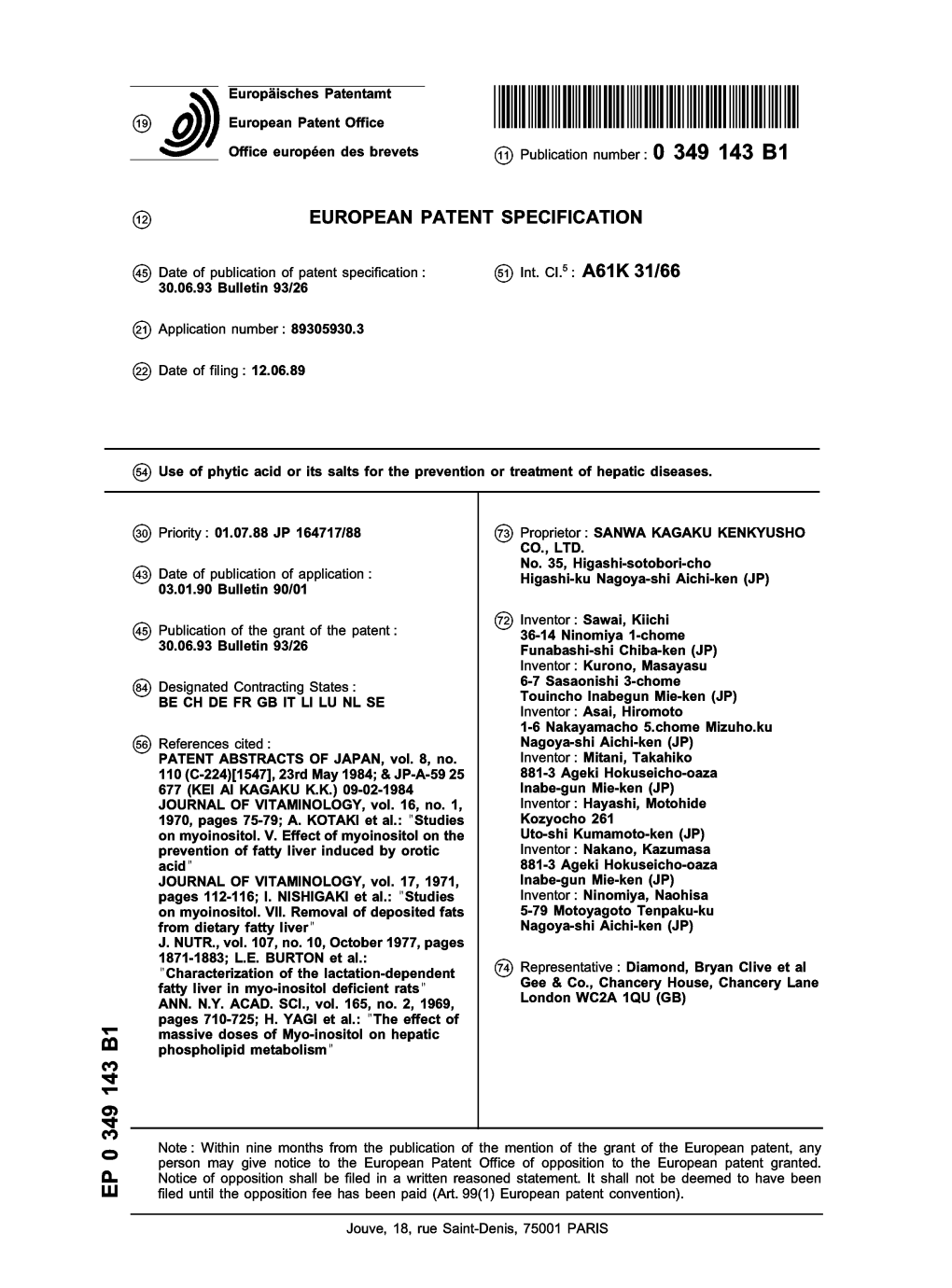 Use of Phytic Acid Or Its Salts for the Prevention Or Treatment of Hepatic Diseases