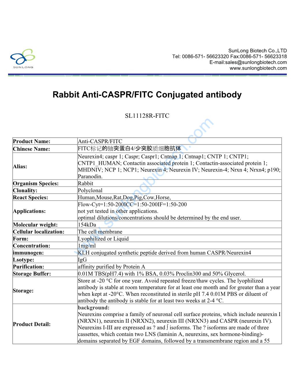 Rabbit Anti-CASPR/FITC Conjugated Antibody-SL11128R-FITC