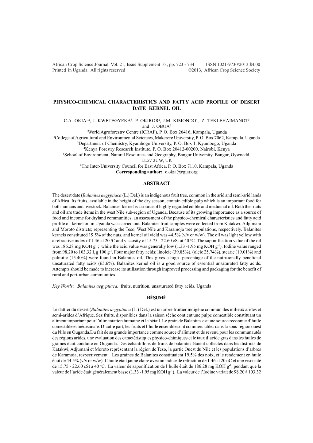 Physico-Chemical Characteristics and Fatty Acid Profile of Desert Date Kernel Oil