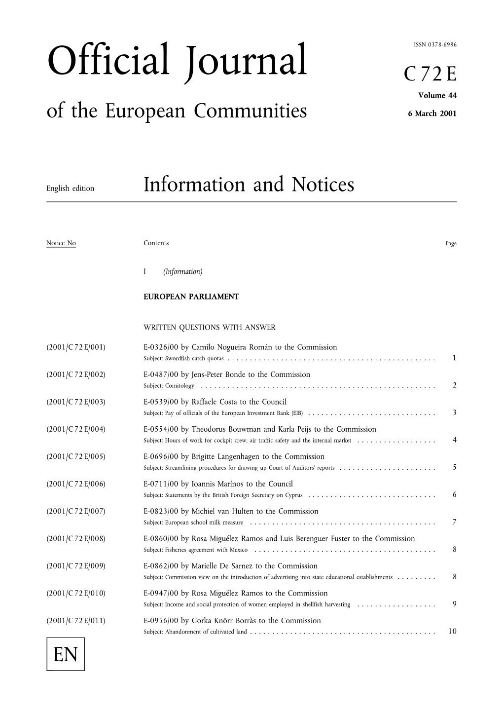 Official Journal C72E Volume 44 of the European Communities 6 March 2001