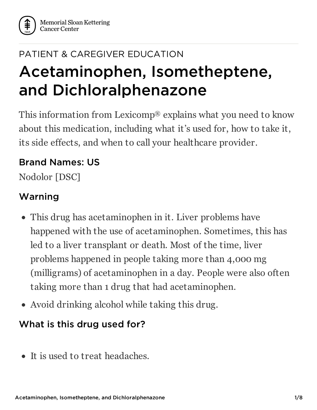 Acetaminophen, Isometheptene, and Dichloralphenazone