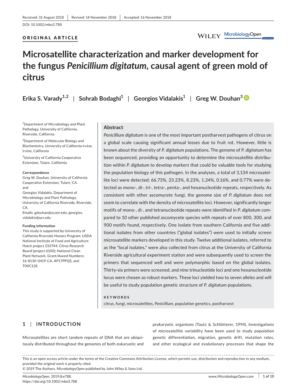 Microsatellite Characterization and Marker Development for the Fungus Penicillium Digitatum, Causal Agent of Green Mold of Citrus