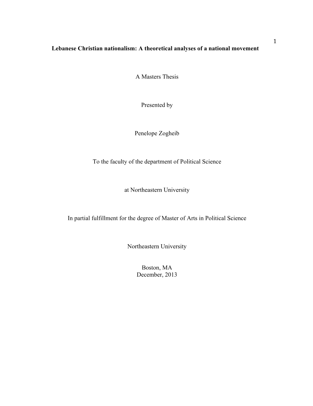 Lebanese Christian Nationalism: a Theoretical Analyses of a National Movement