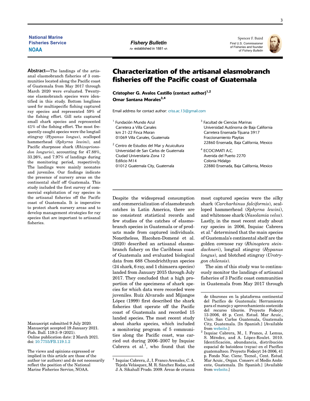 Characterization of the Artisanal Elasmobranch Fisheries Off The