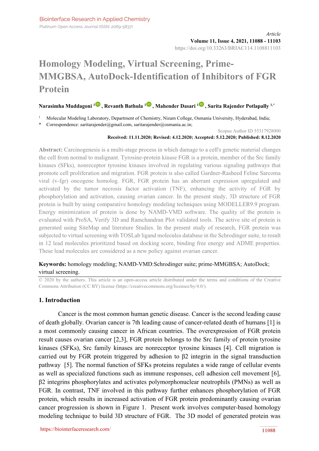 Homology Modeling, Virtual Screening, Prime- MMGBSA, Autodock-Identification of Inhibitors of FGR Protein
