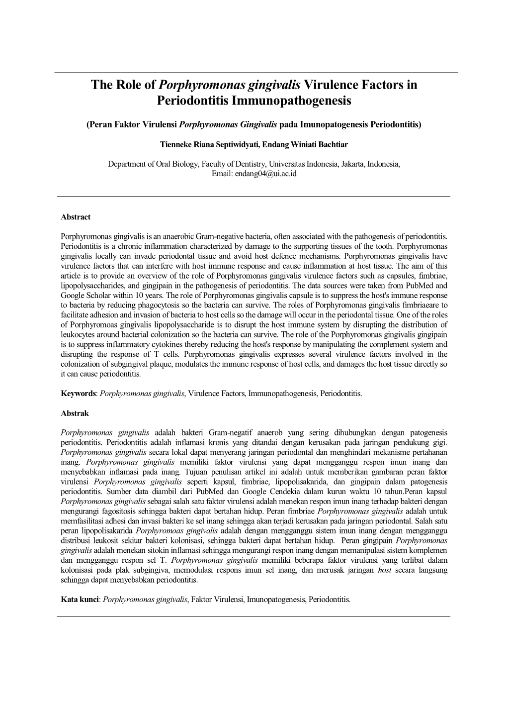 The Role of Porphyromonas Gingivalis Virulence Factors in Periodontitis Immunopathogenesis