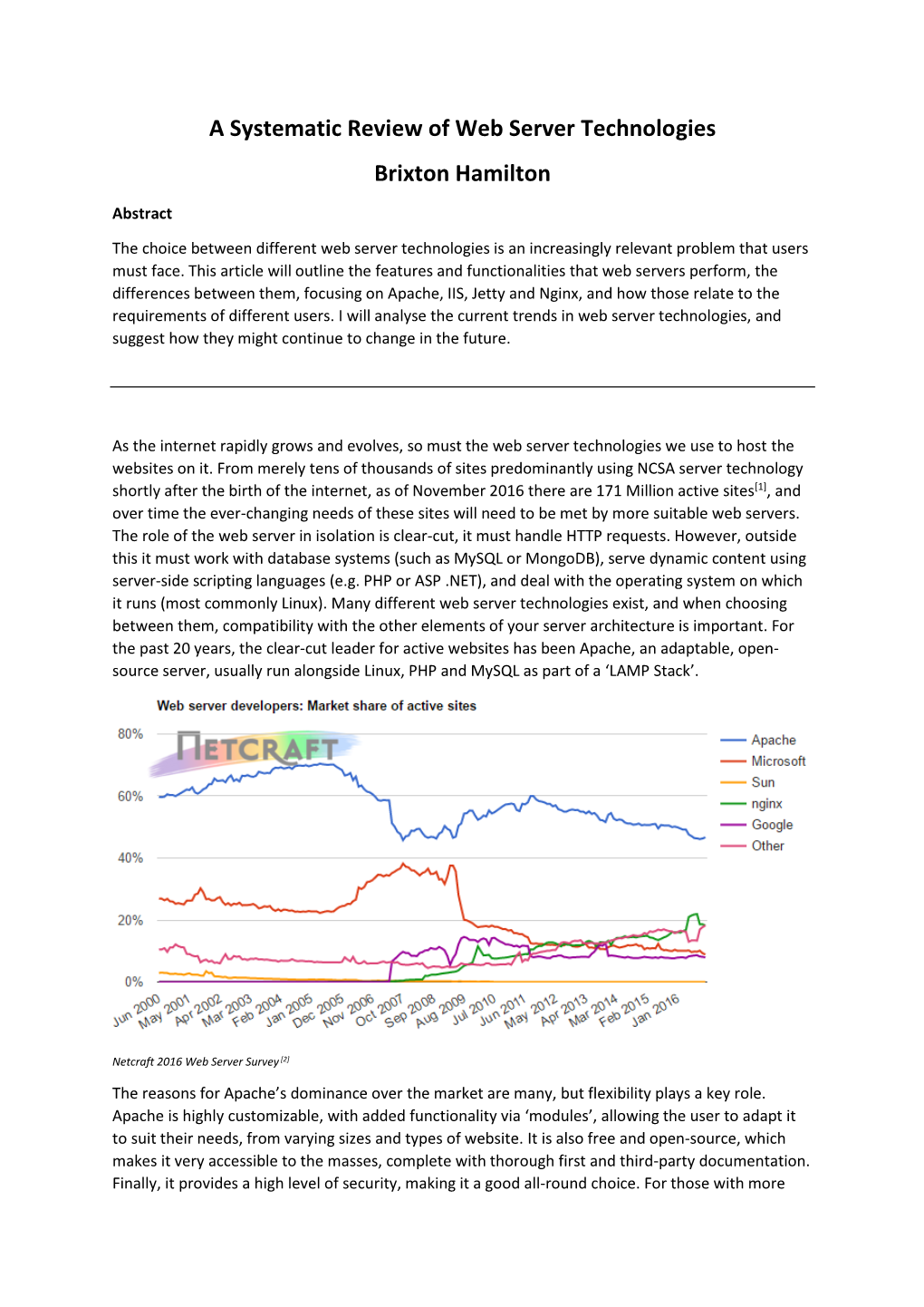 A Systematic Review of Web Server Technologies Brixton Hamilton