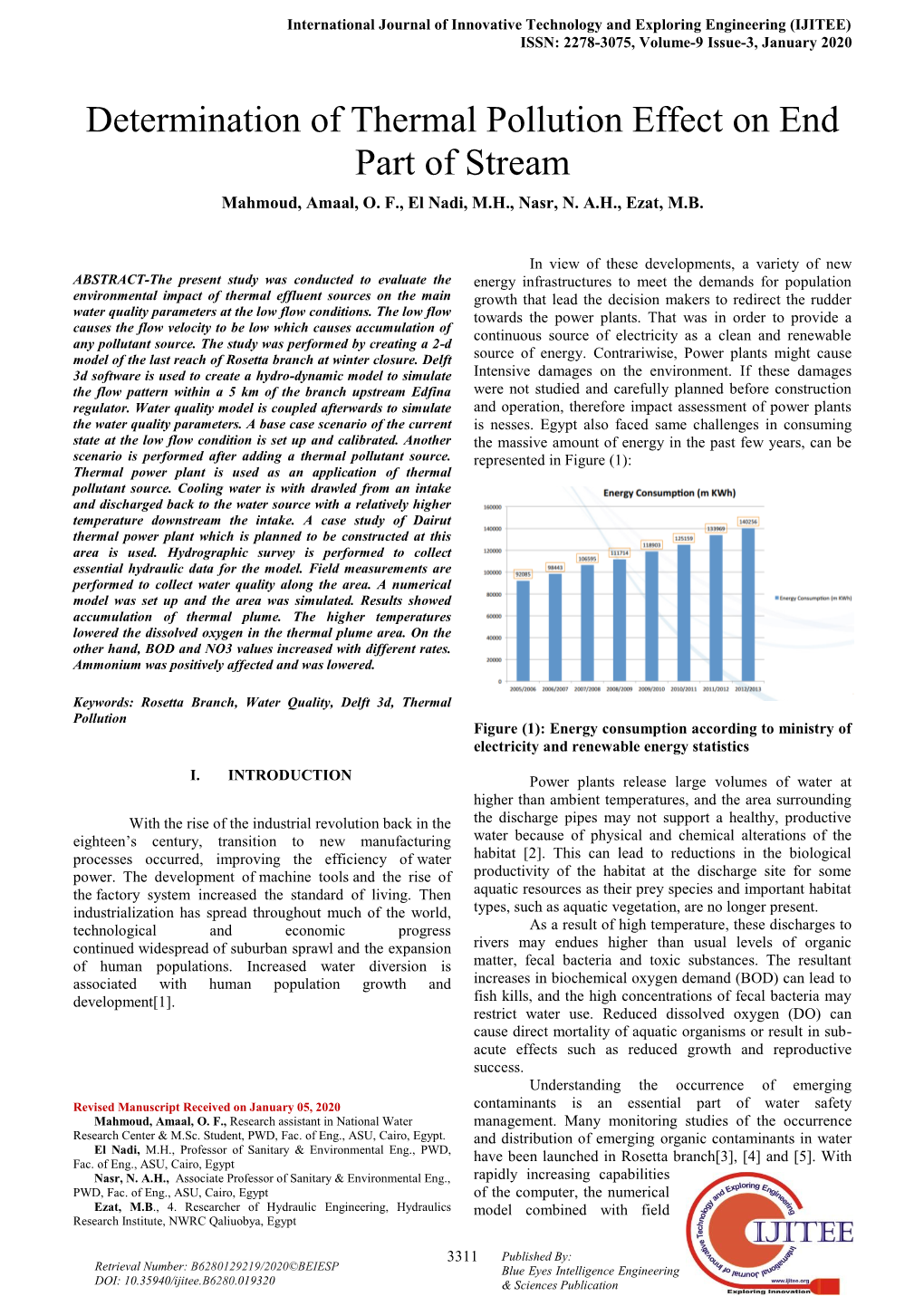 Determination of Thermal Pollution Effect on End Part of Stream Mahmoud, Amaal, O