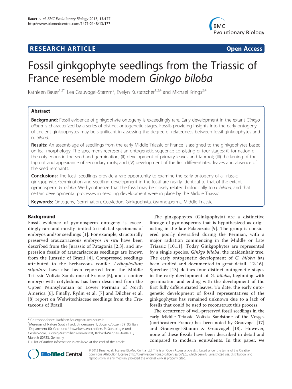 Fossil Ginkgophyte Seedlings from the Triassic of France Resemble Modern