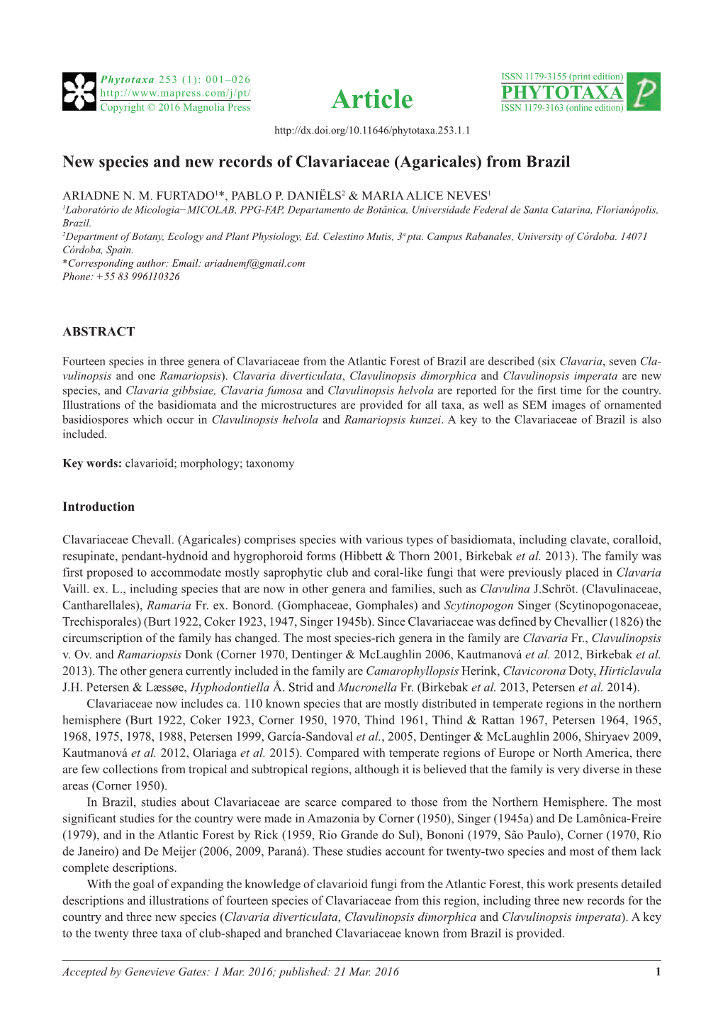 New Species and New Records of Clavariaceae (Agaricales) from Brazil