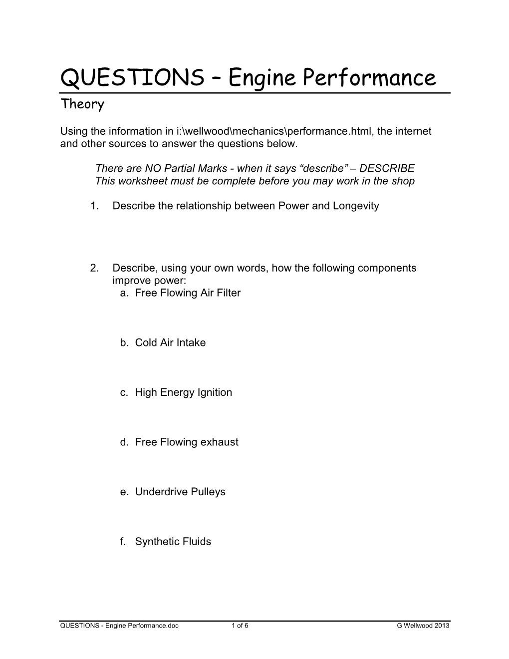 QUESTIONS – 4 Stroke Cycle