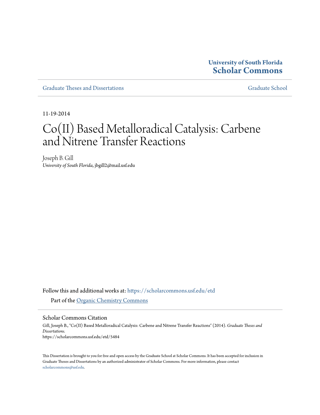 Carbene and Nitrene Transfer Reactions Joseph B