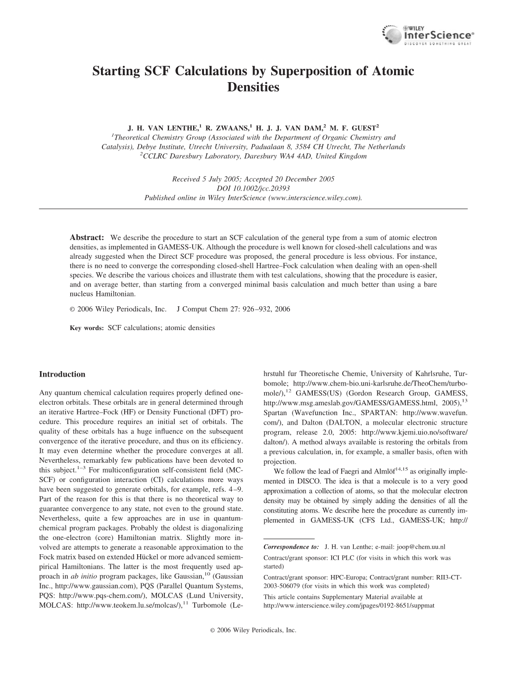 Starting SCF Calculations by Superposition of Atomic Densities