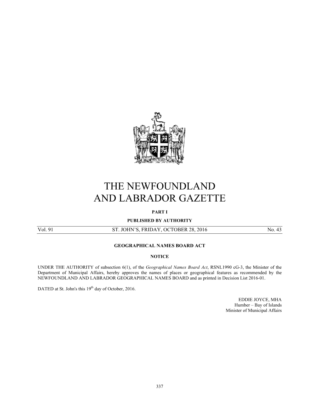 The Newfoundland and Labrador Gazette