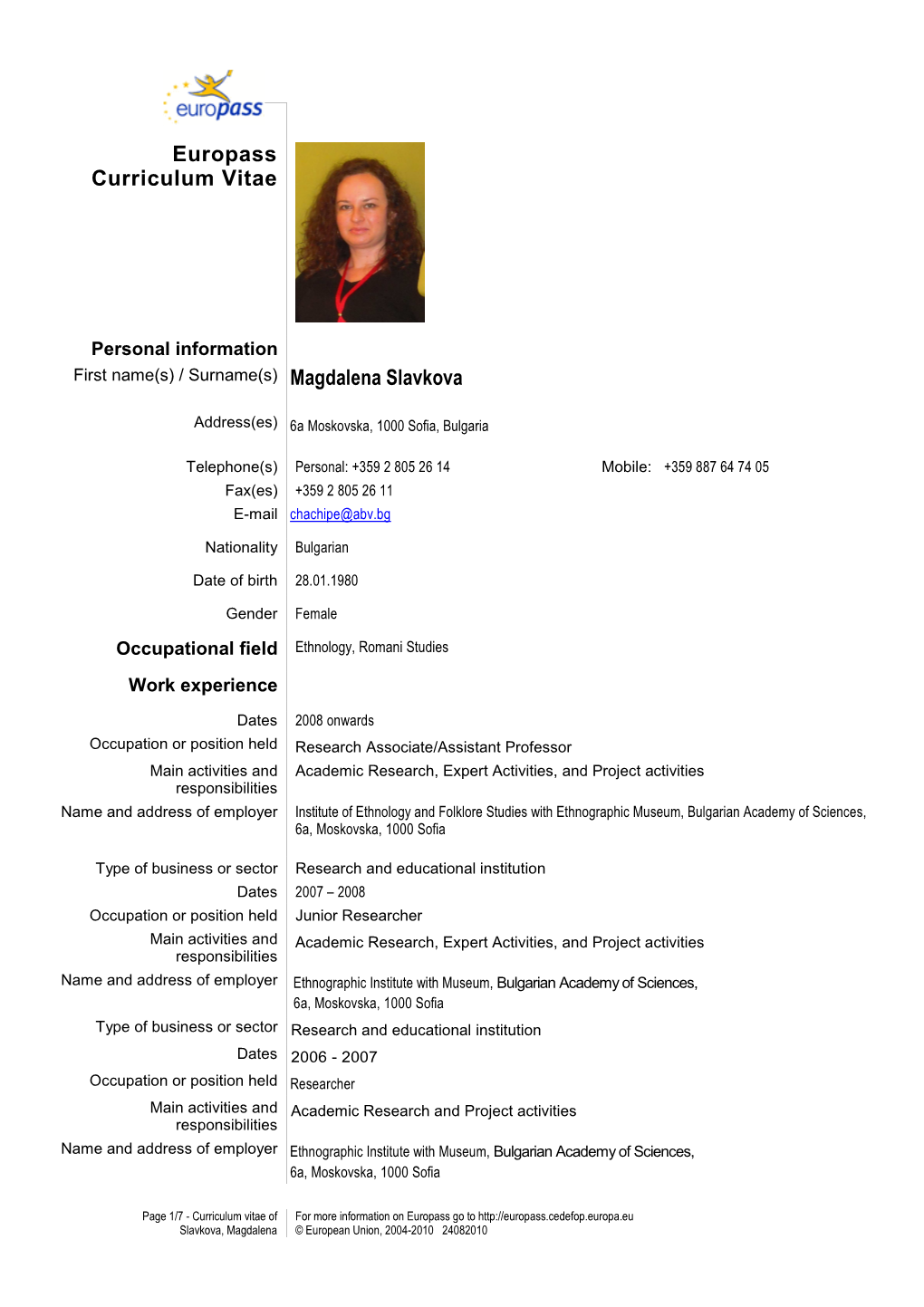 Europass Curriculum Vitae