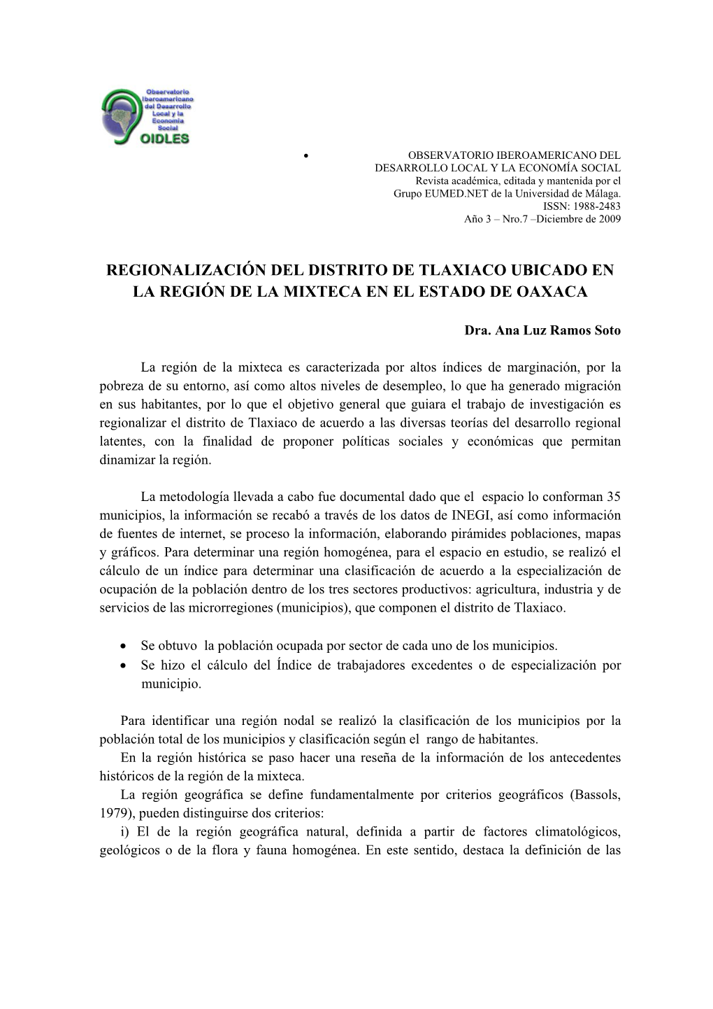 Regionalización Del Distrito De Tlaxiaco Ubicado En La Región De La Mixteca En El Estado De Oaxaca