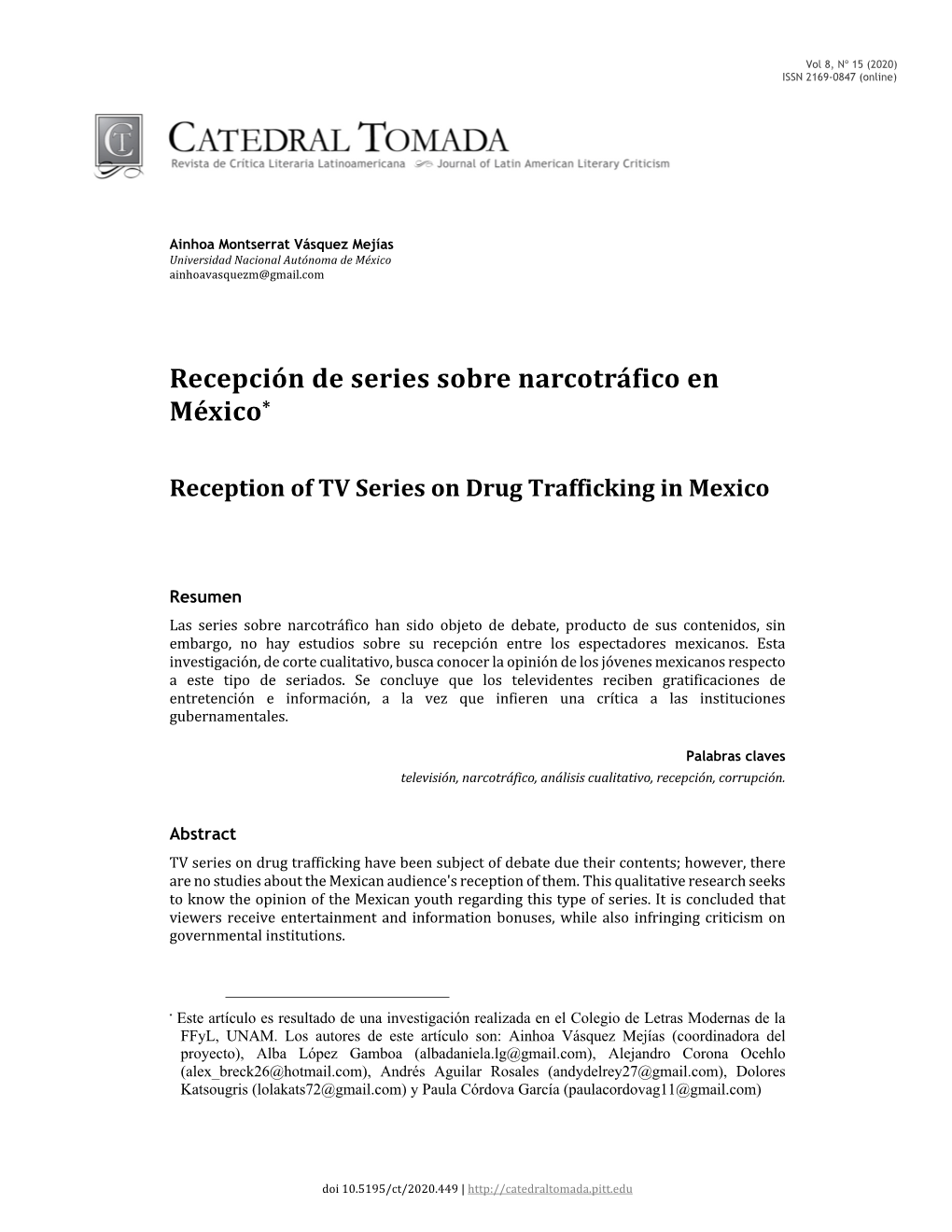 Recepción De Series Sobre Narcotráfico En México*