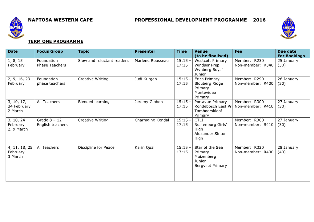 Professional Development Programme 2016