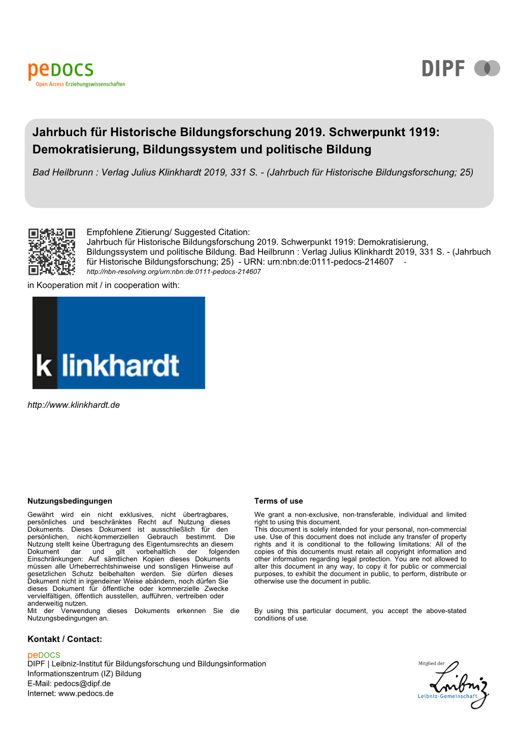 Jahrbuch Für Historische Bildungsforschung 2019