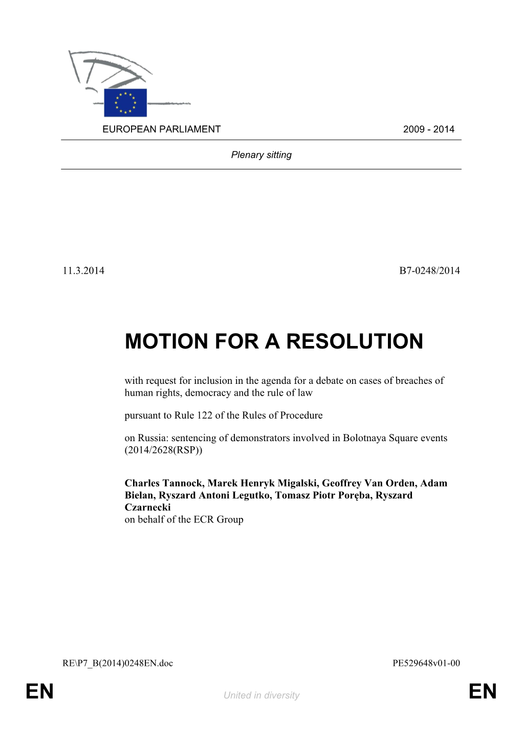 En En Motion for a Resolution