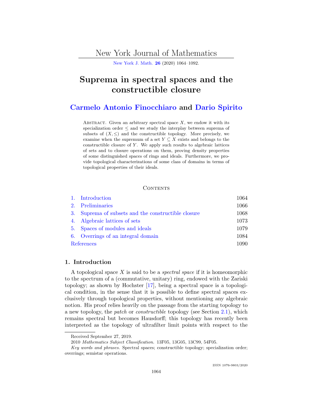 New York Journal of Mathematics Suprema in Spectral Spaces and The