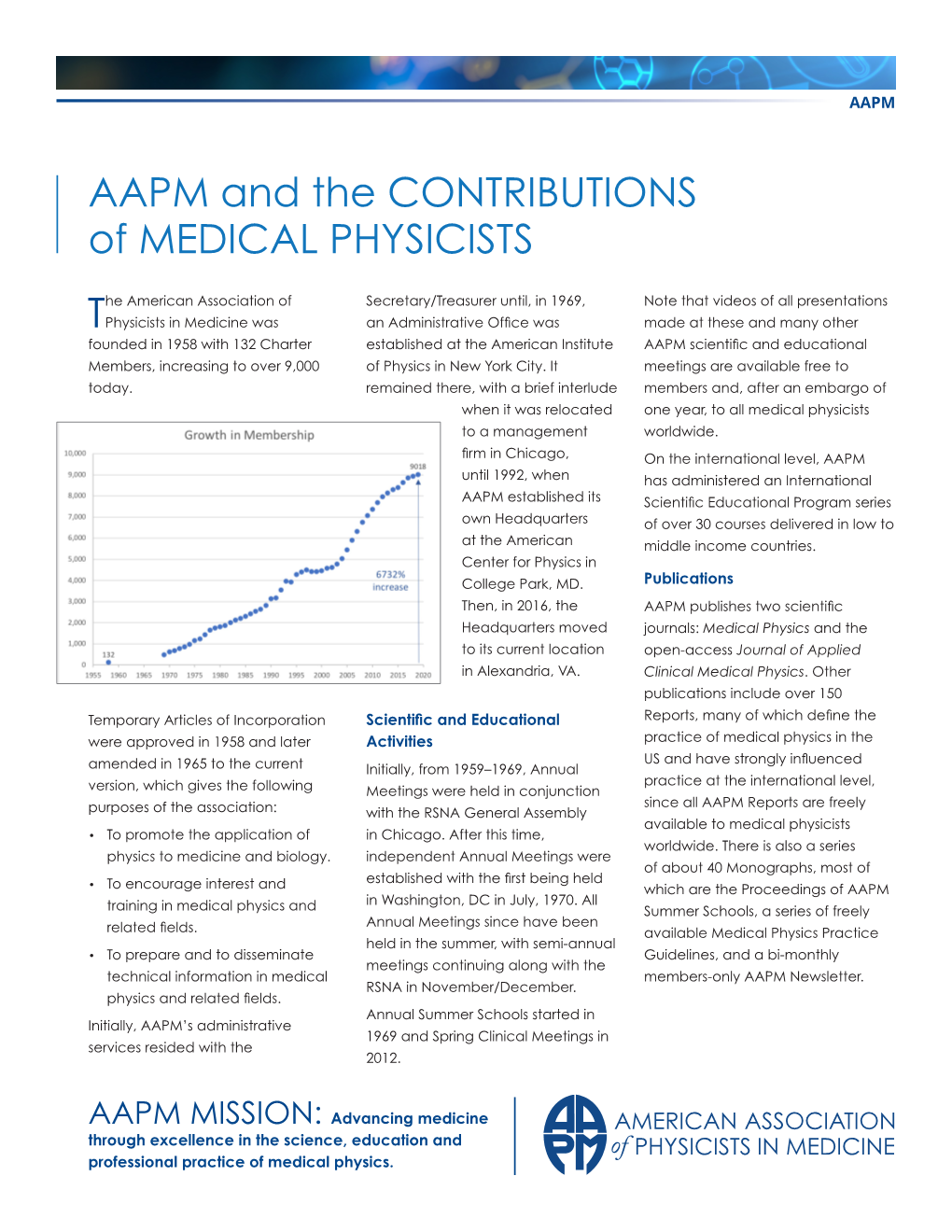 AAPM and the CONTRIBUTIONS of MEDICAL PHYSICISTS