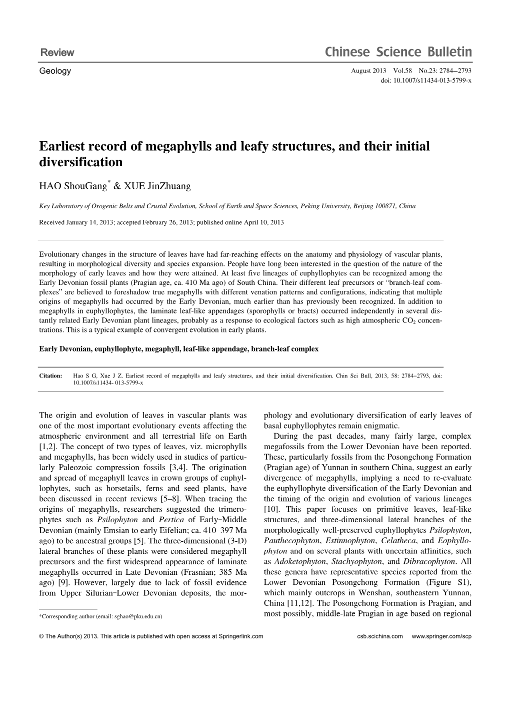 Earliest Record of Megaphylls and Leafy Structures, and Their Initial Diversification