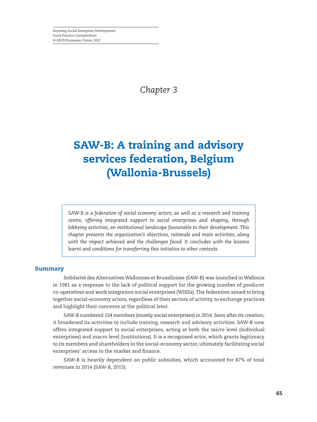 SAW-B: a Training and Advisory Services Federation, Belgium (Wallonia-Brussels)