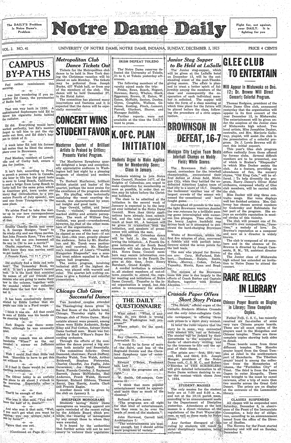 Notre Dame Daily 1923-12-02 (Volume 2, Number