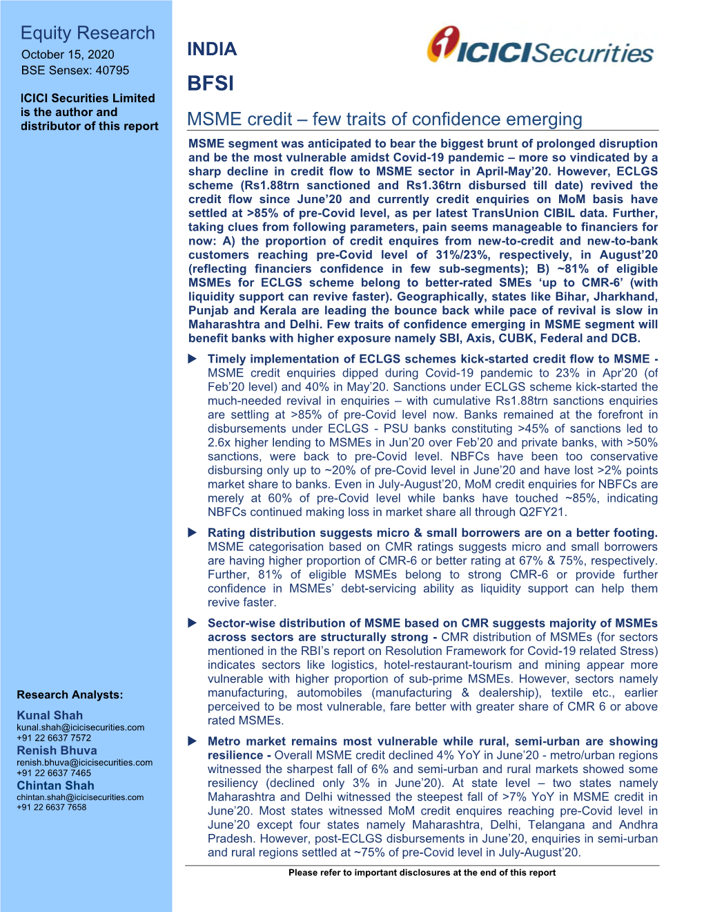 Equity Research October 15, 2020 INDIA