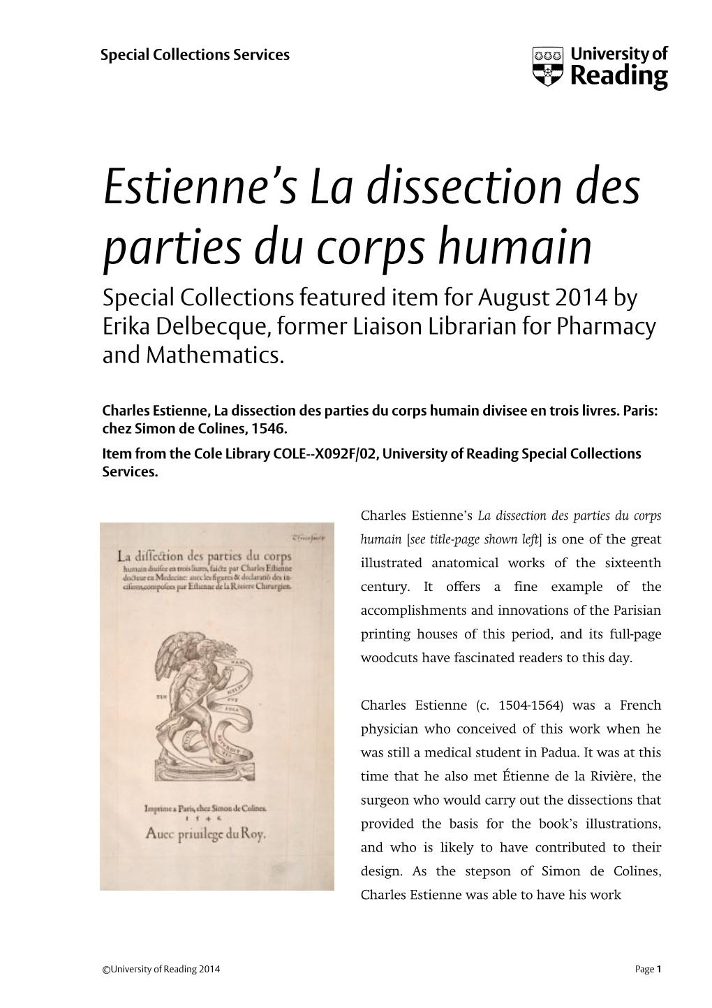 Estienne's La Dissection
