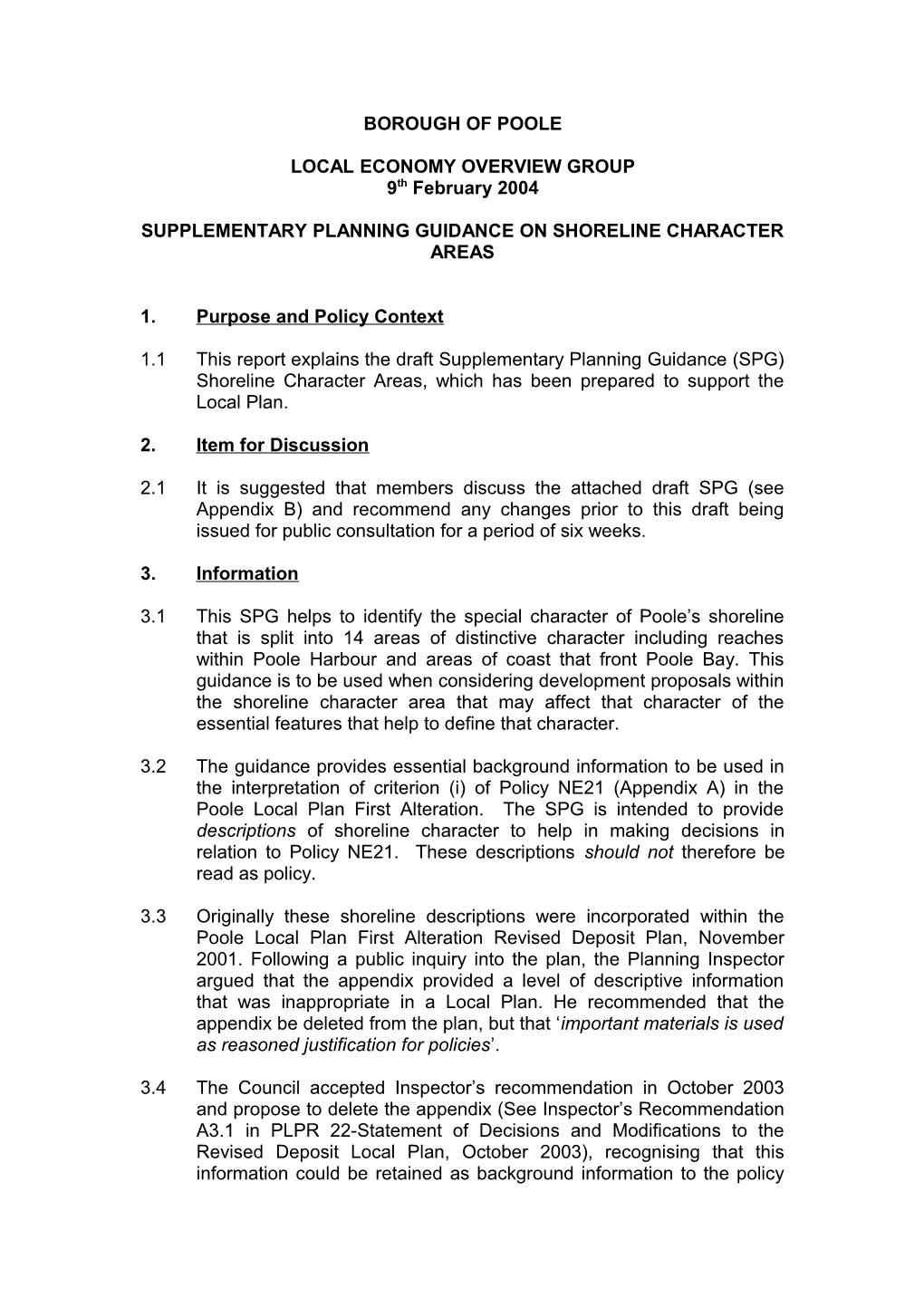 Supplementary Planning Guidance on Shoreline Character Areas