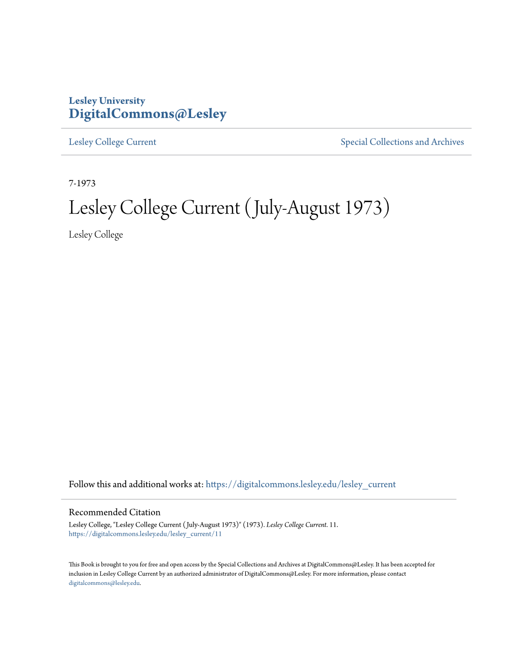 Lesley College Current Special Collections and Archives