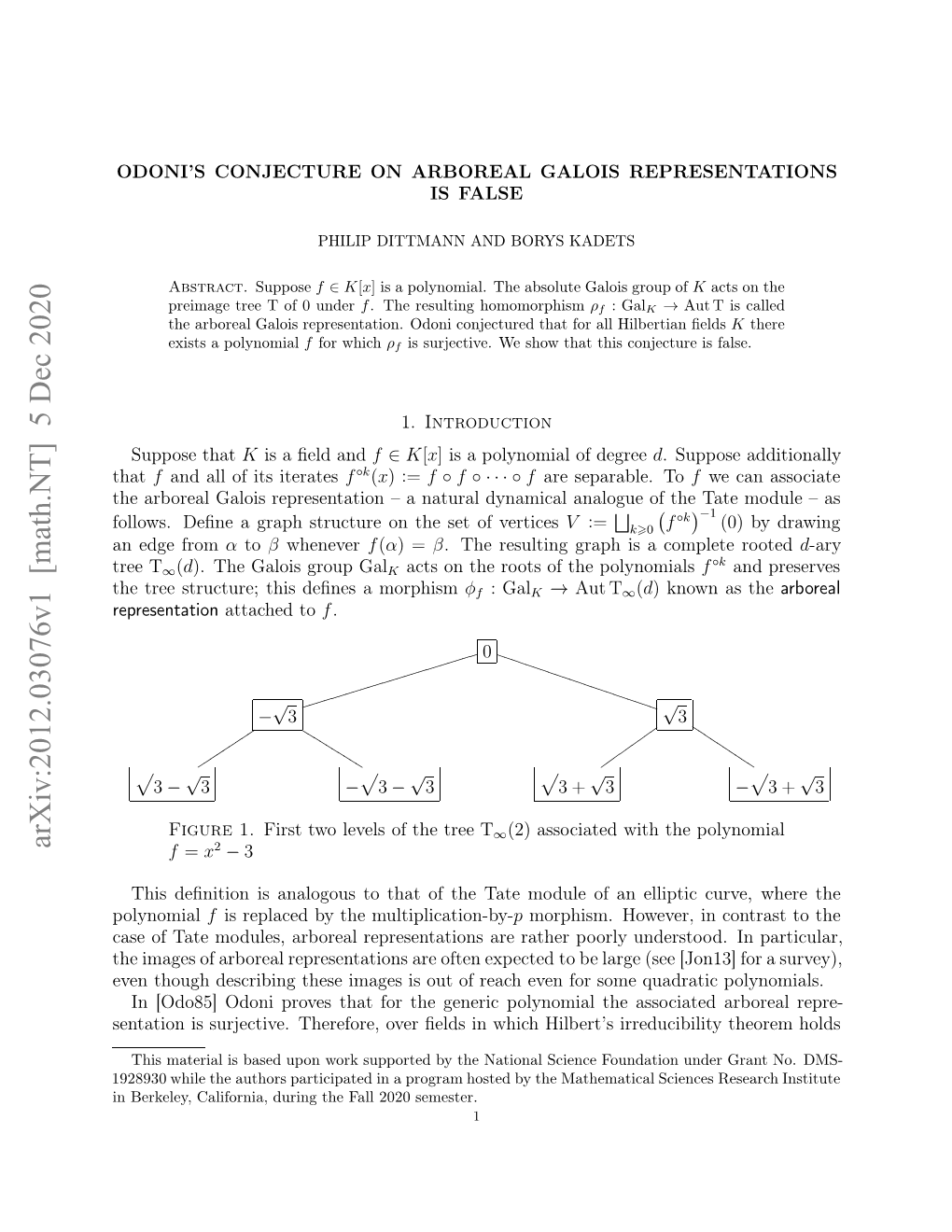 Arxiv:2012.03076V1 [Math.NT]