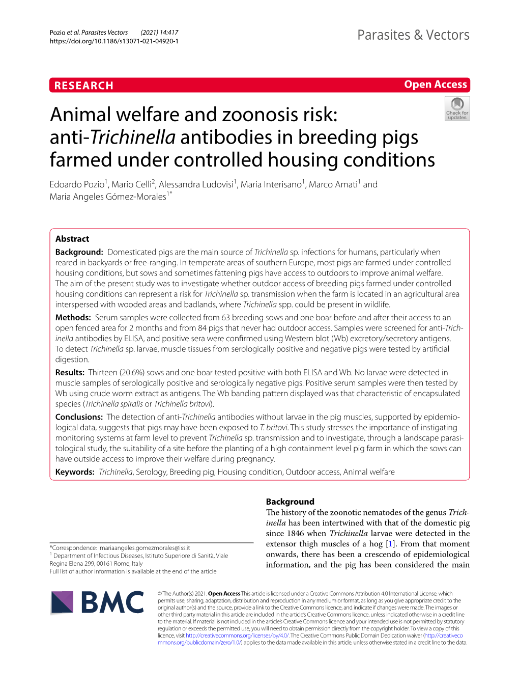 Anti-Trichinella Antibodies in Breeding Pigs Farmed Under Controlled