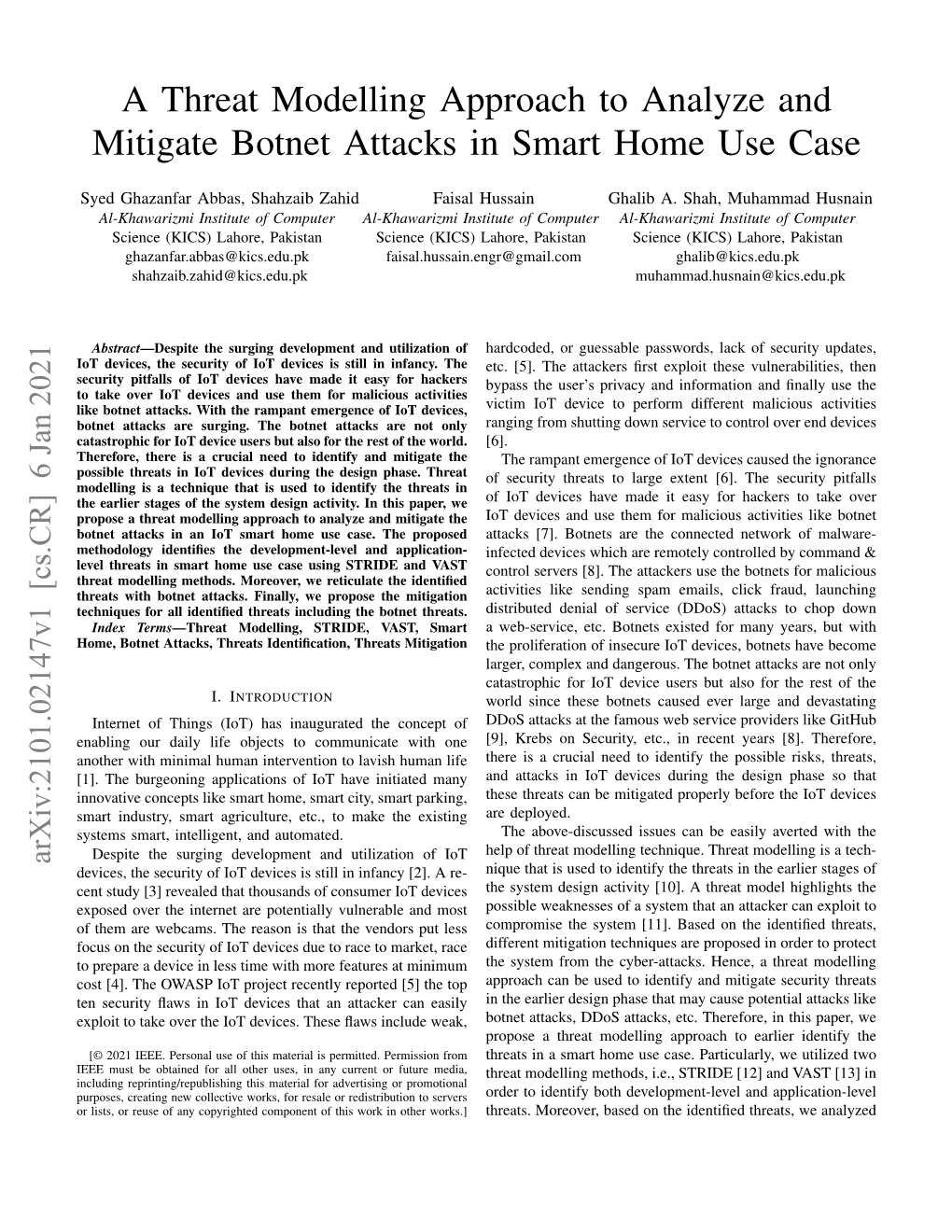 A Threat Modelling Approach to Analyze and Mitigate Botnet Attacks in Smart Home Use Case