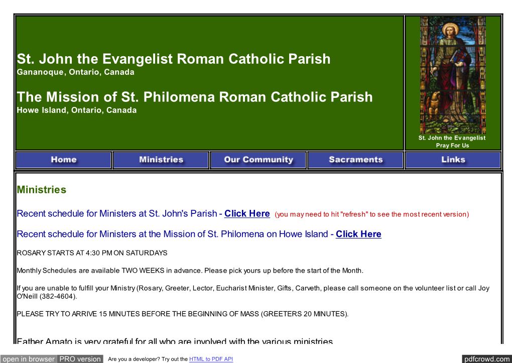 St. John the Evangelist Roman Catholic Parish Gananoque, Ontario, Canada