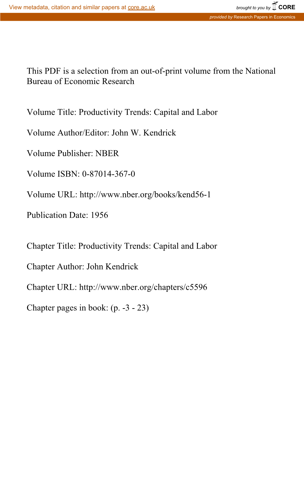 Productivity Trends: Capital and Labor