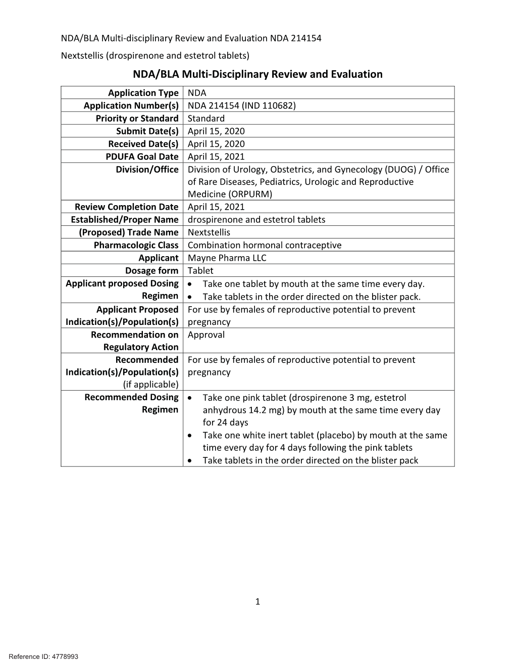 NDA/BLA Multi-Disciplinary Review and Evaluation