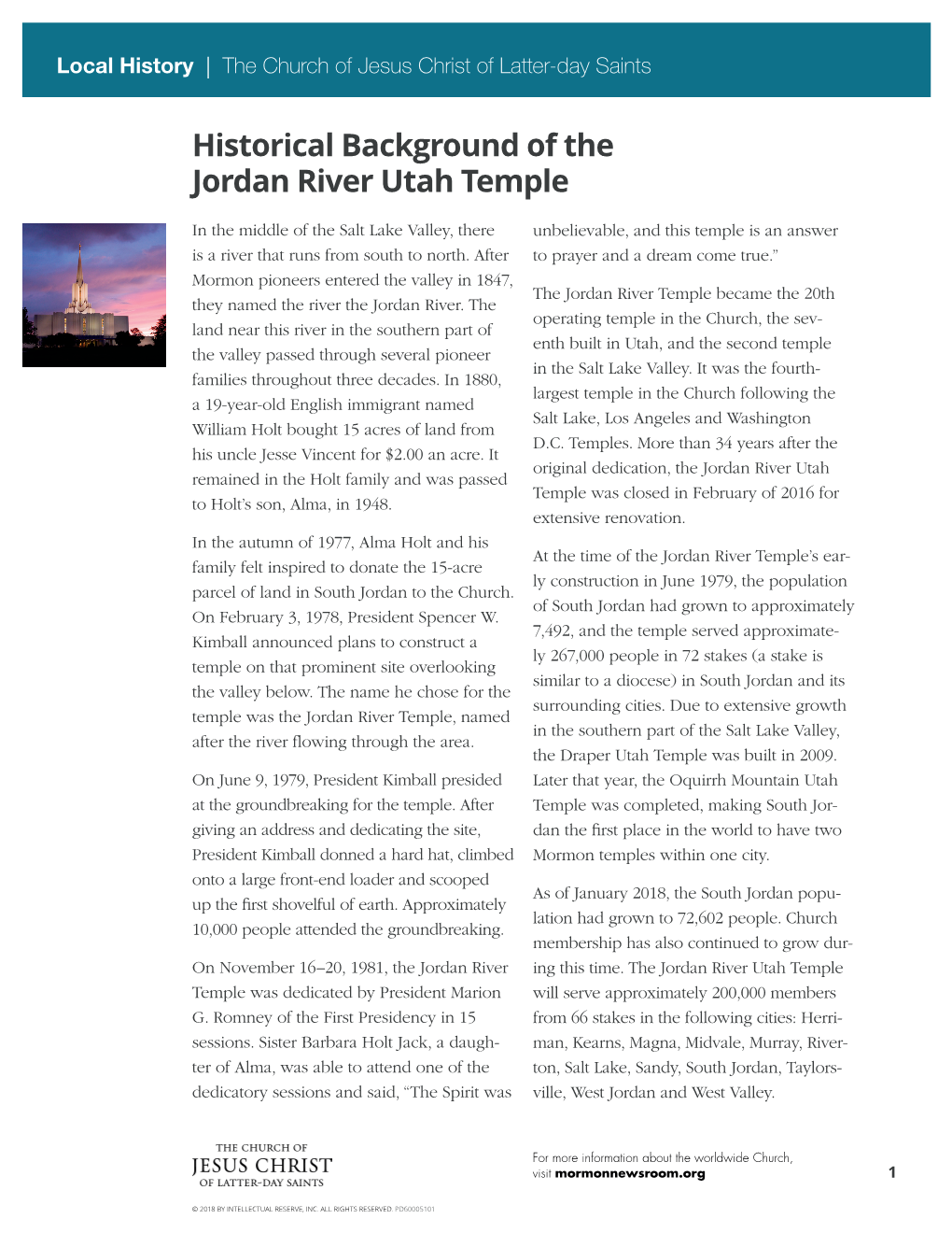 Jordan River Utah Temple History