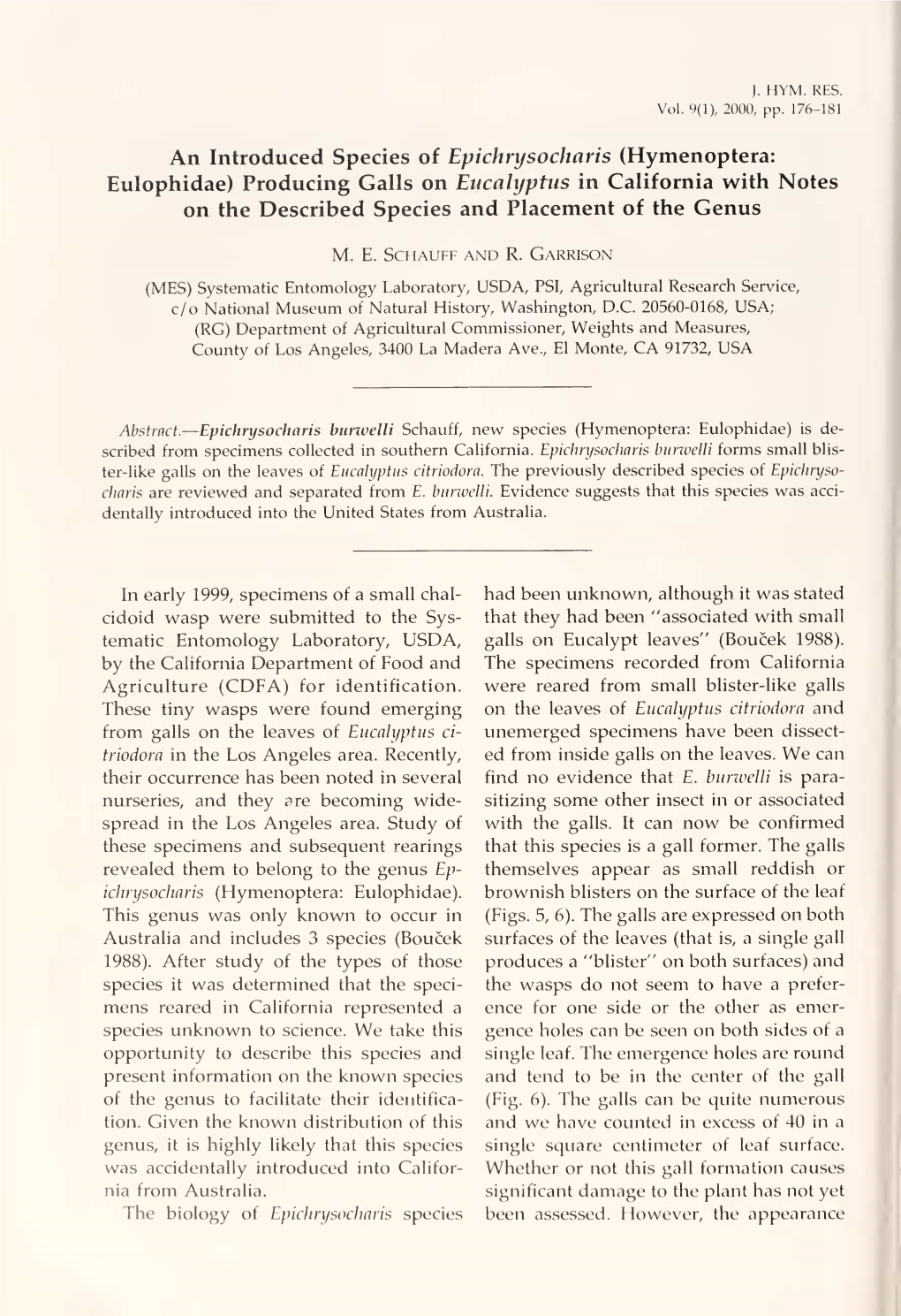 Journal of Hymenoptera Research on Chamelaucium Unciatum (Myrtaceae), It Petiole, Phragma Generally Projecting Into Is Apparent That Phytophagous Species Are Gaster