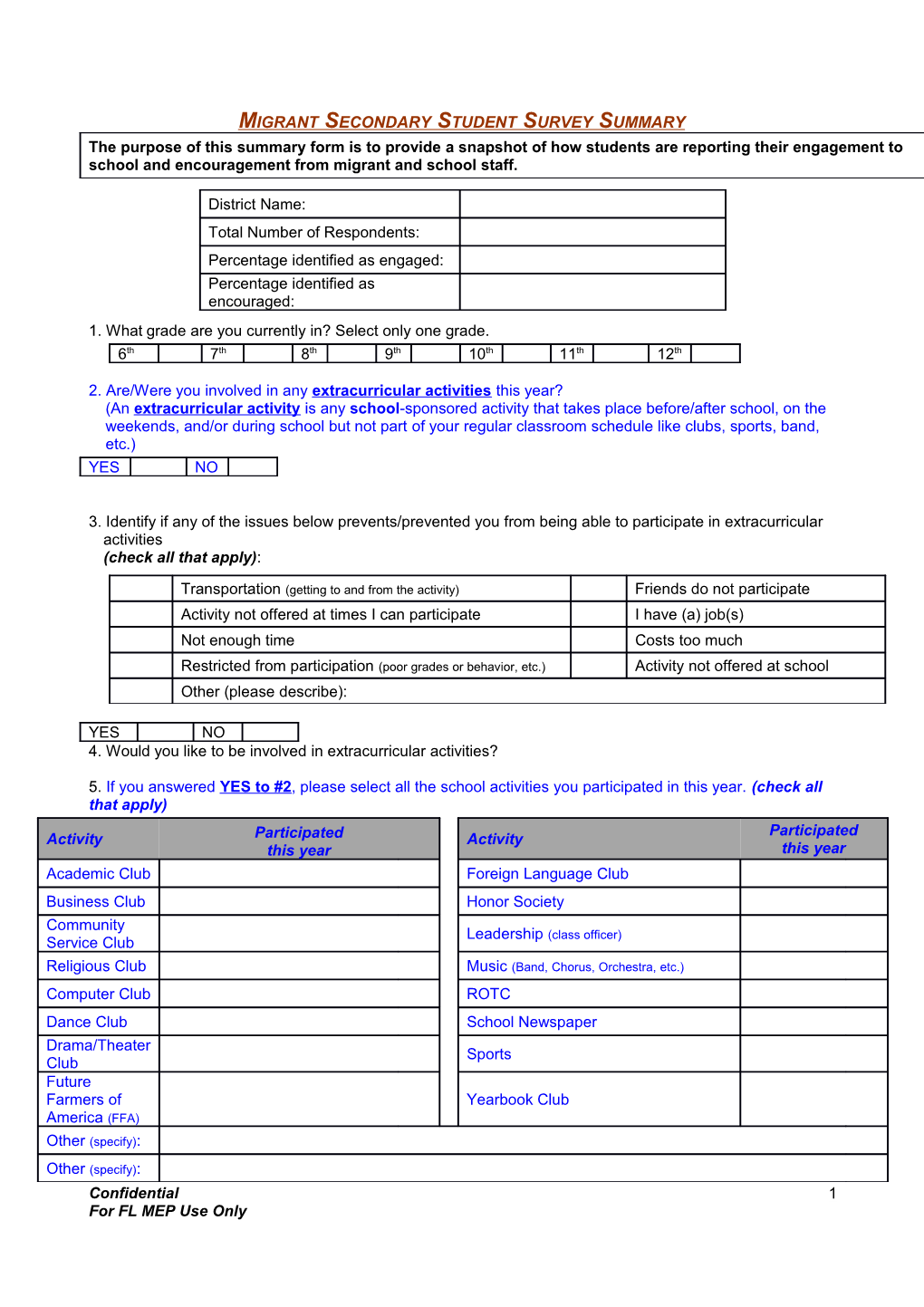 Migrant Parent Involvement Survey