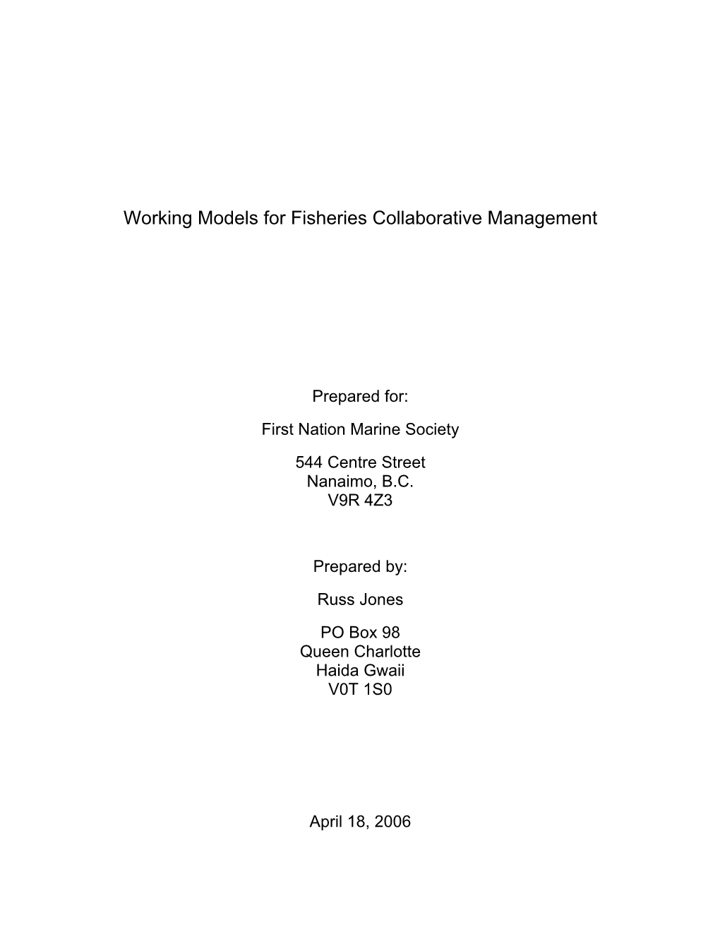 Working Models for Fisheries Collaborative Management