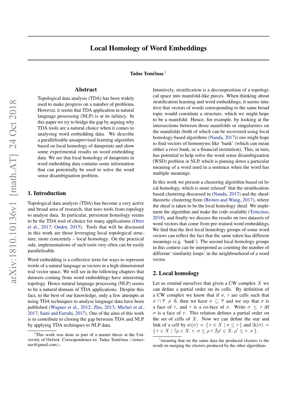 Local Homology of Word Embeddings