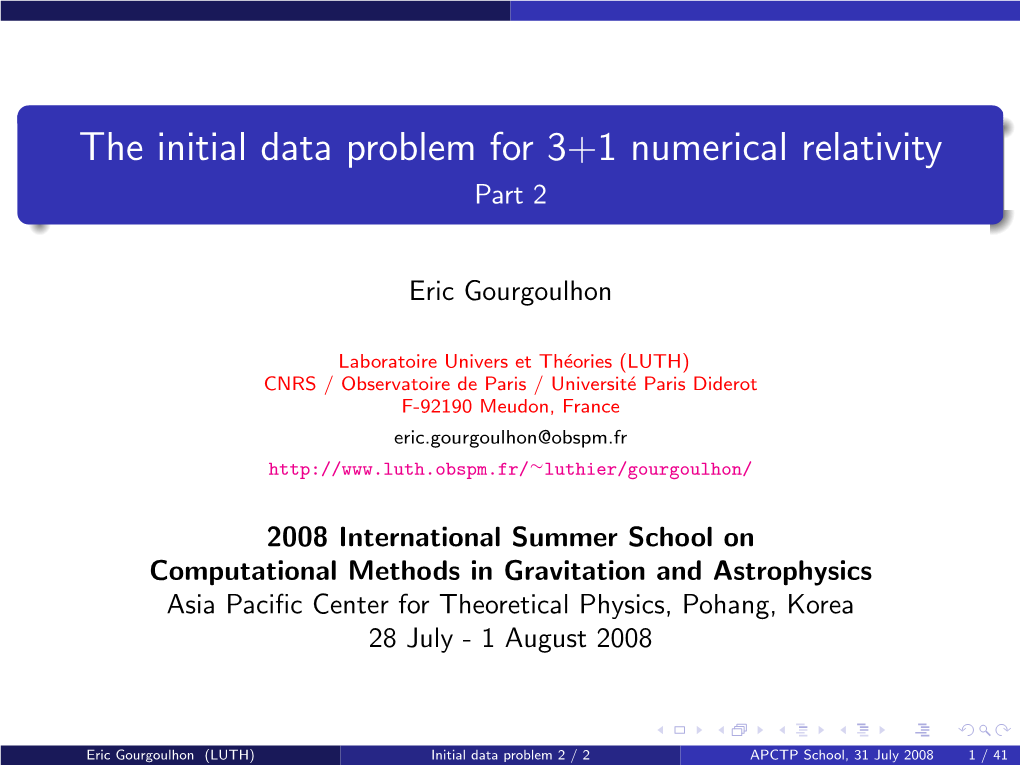 The Initial Data Problem for 3+1 Numerical Relativity Part 2