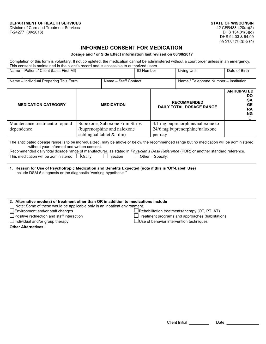 Informed Consent For Medication, Suboxone