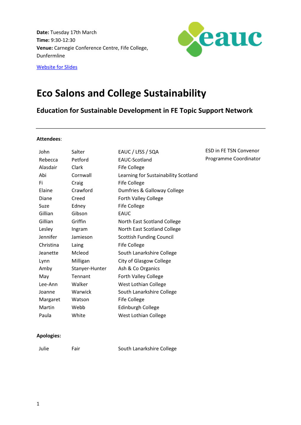 Eco Salons and College Sustainability